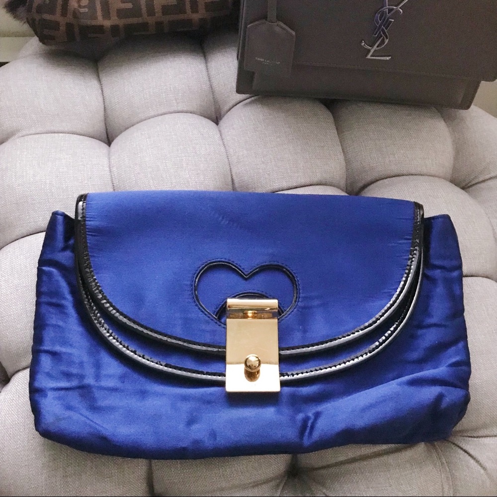 Marc Jacobs Blue Satin Heart Evening Clutch